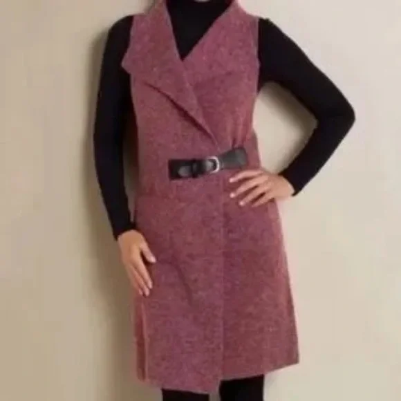 Mauve Soft Surroundings Belted Sweater Vest Size Large Petite - Picture 1 of 7